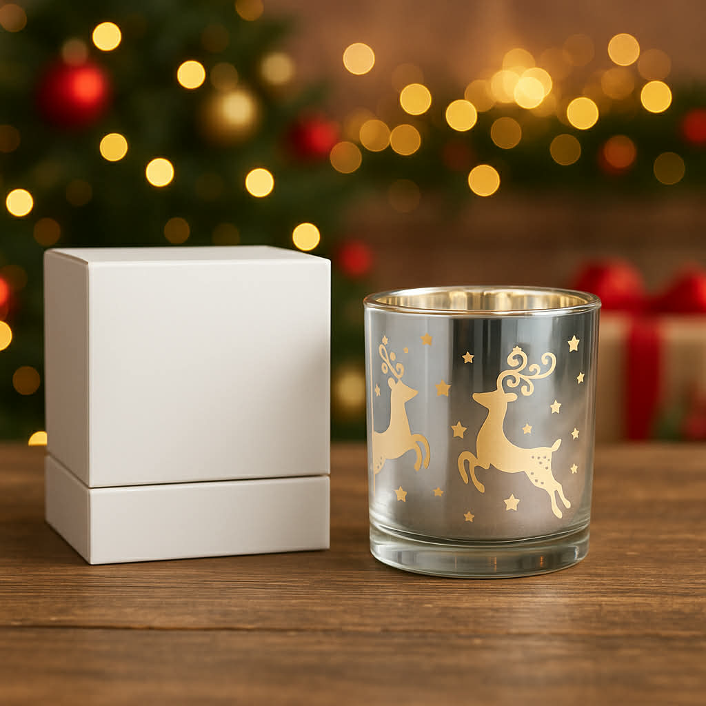 Silver Reindeer Christmas Candle