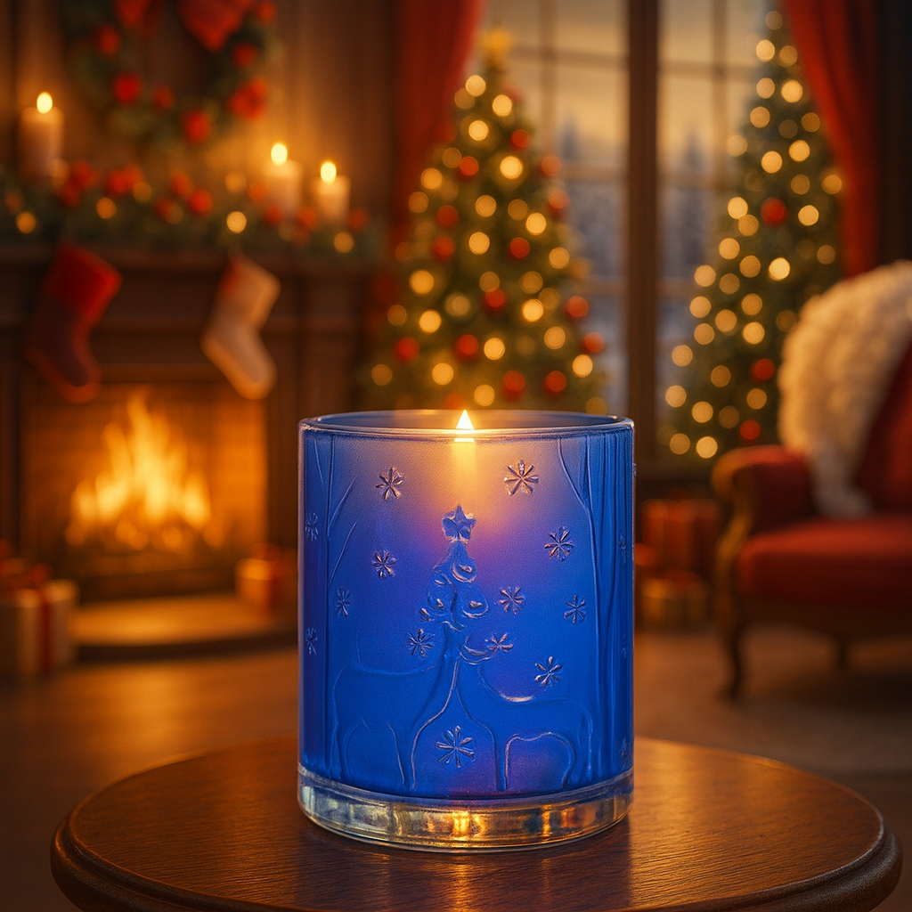 Blue Ombre Reindeer Christmas Candle