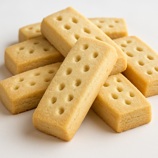 Shortbread cookies with holes on a white background