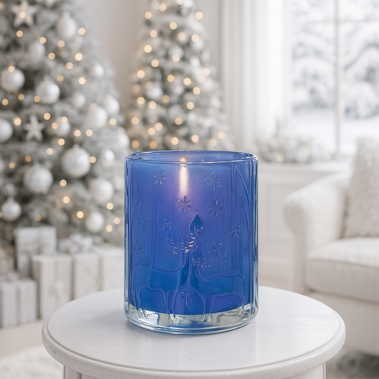 Blue Ombre Reindeer Christmas Candle