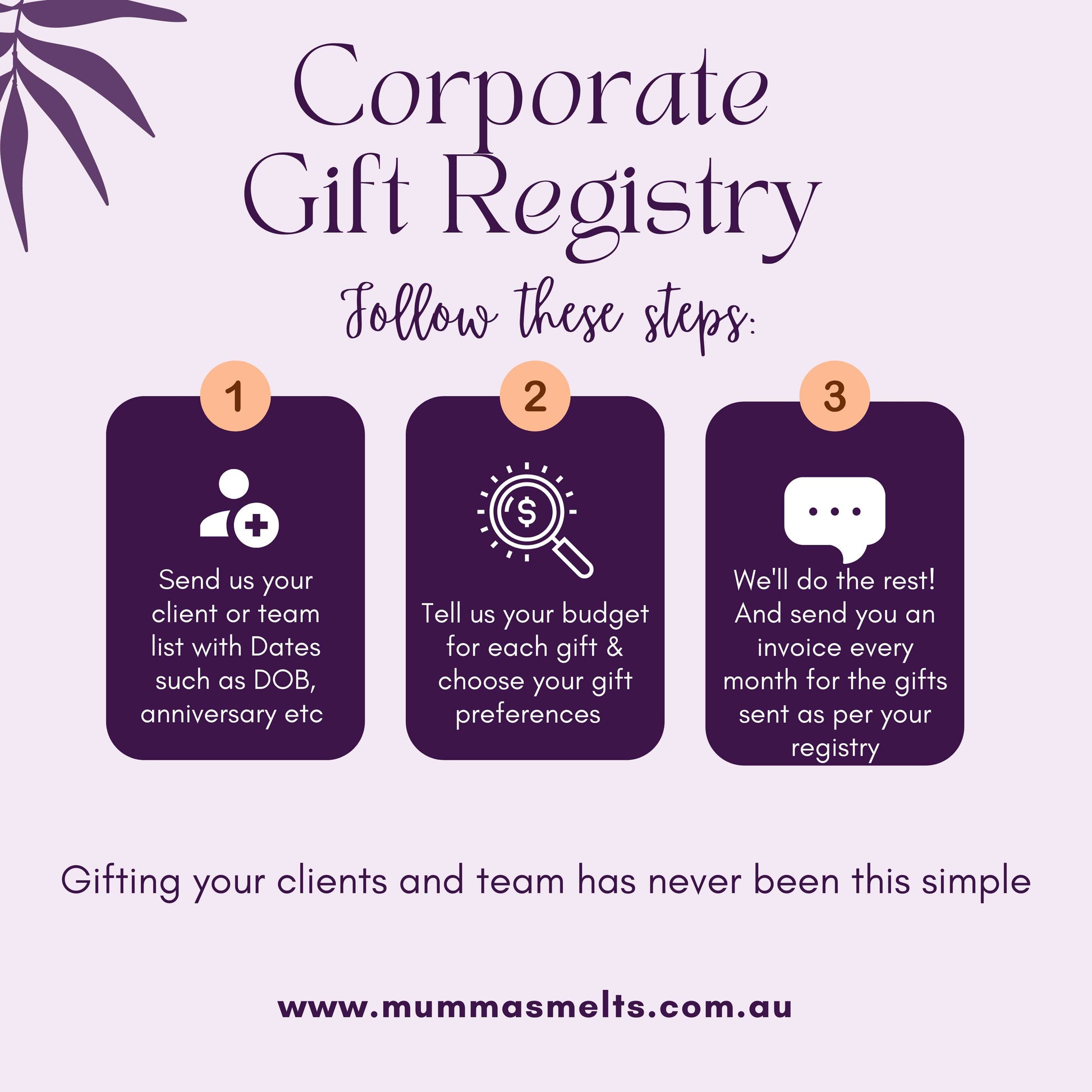 Corporate Gift Registry - Upload Your Recipient List - Mumma's Melts 